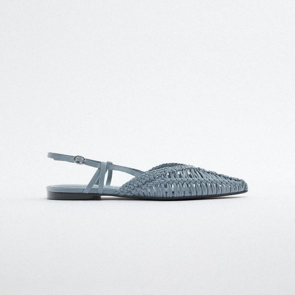 Zara woven slingback flats blue NWT - Picture 4 of 8